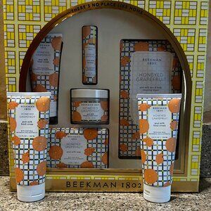Beekman 1802 Honeyed Grapefruit Set! Wipes 3 Hand cremes , Body Creme , Lip Balm